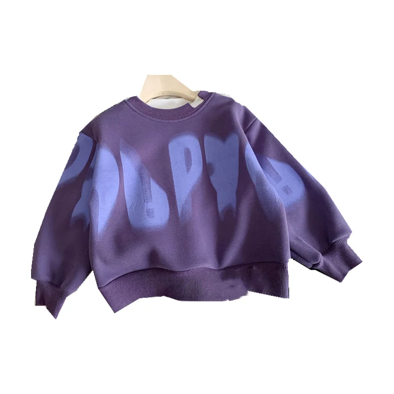 Boys Hoodies Sweatshirts Cotton Tops Outwear 2024 Purple Spring Autumn Kids Teenagers Long Sleeves Children\'s Clothing