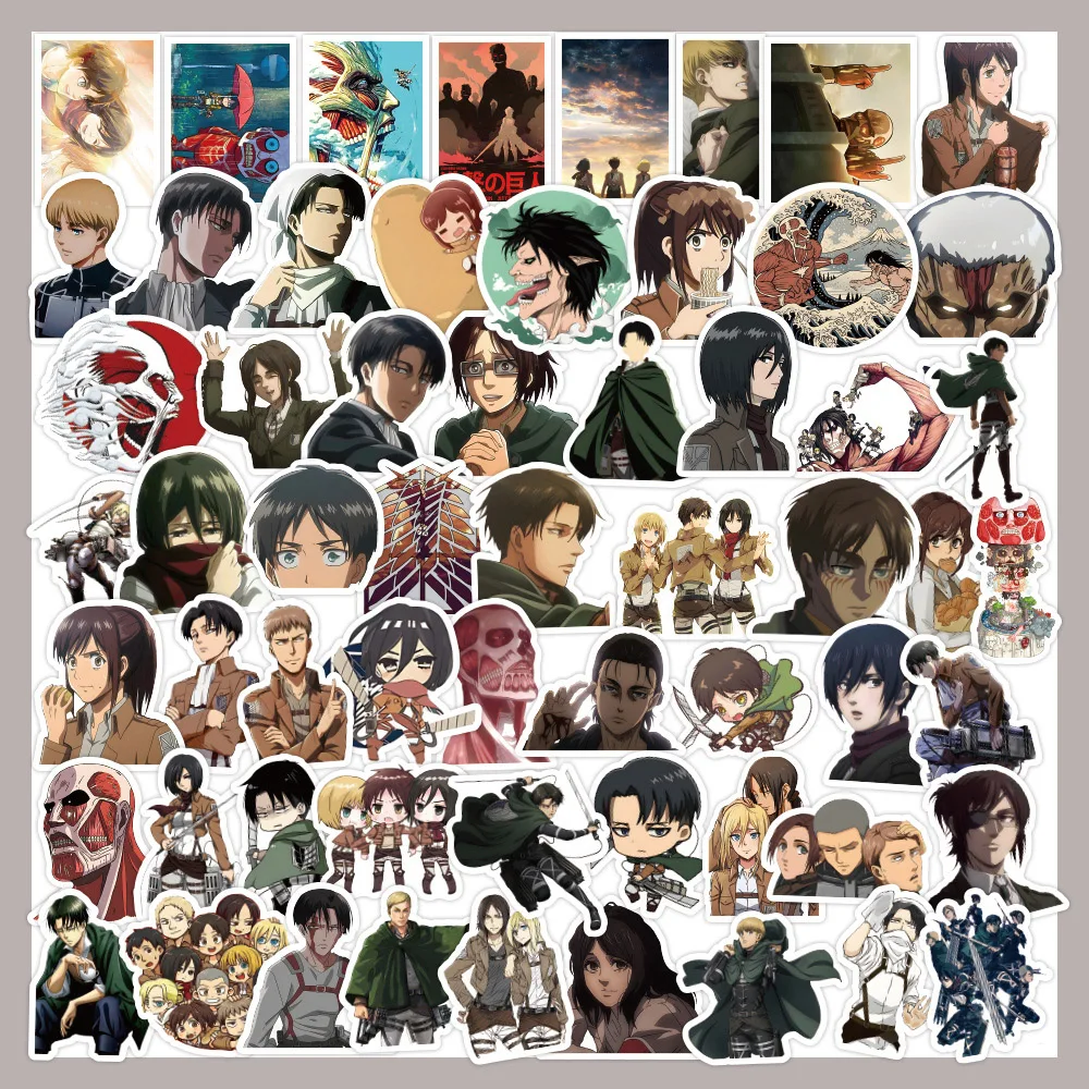 10/30/50 Uds pegatinas de dibujos animados Attack on Titan Anime Cool calcomanía impermeable Graffiti papelería portátil Notebook coche chico DIY