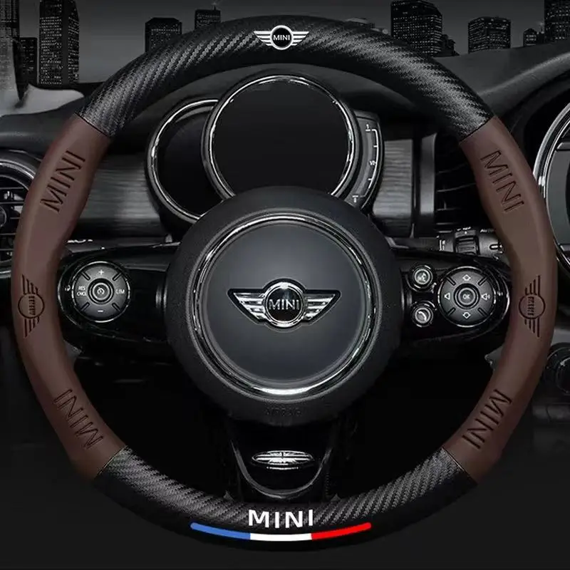 Mini Cooper S Cabrio JOHN COOPER WORKS Clubman Countryman R56 F57 F55 F56 R60 R59 Carbon fiber Leather Car Steering Wheel Cover