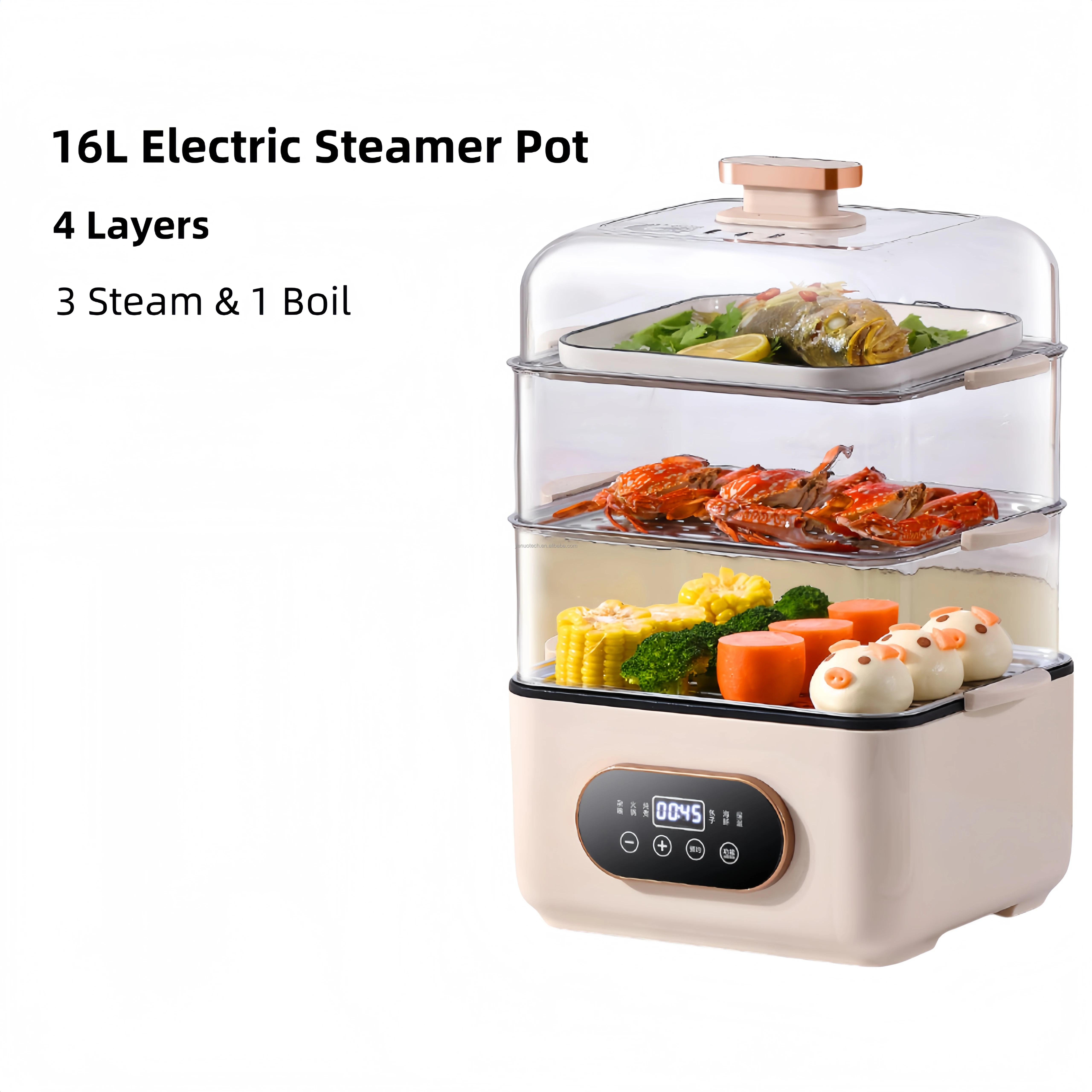 Transparent Multi-functional Intelligent Electric Steamer Large Capacity Three-Layer Kitchenware for Household Use