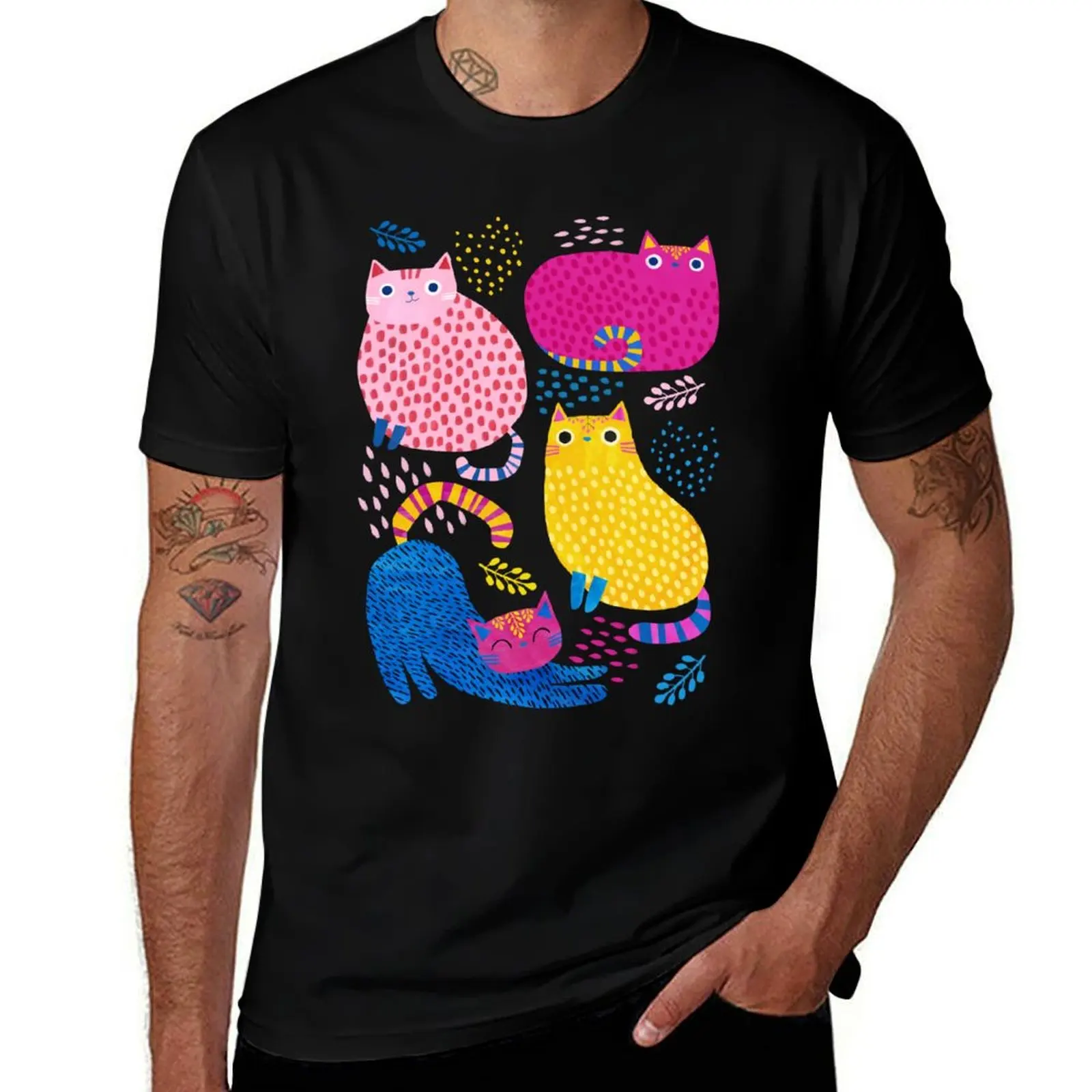 

Colourful Kitties T-Shirt Anime t-shirt vintage graphic tee tshirts personalised Men's t-shirt