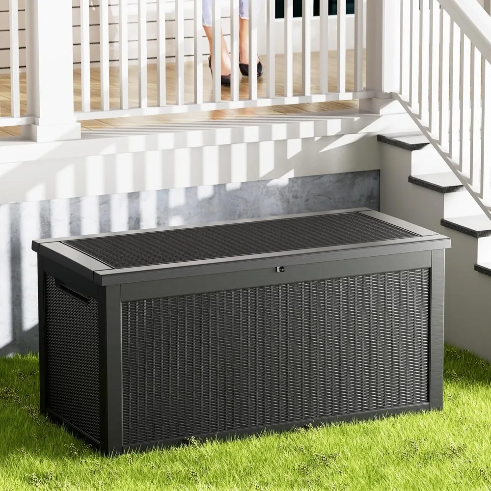 

extra-large 320 gallon outdoor storage bin - waterproof resin deck box for pool, patio & garden, lockable outdoor deck box for c