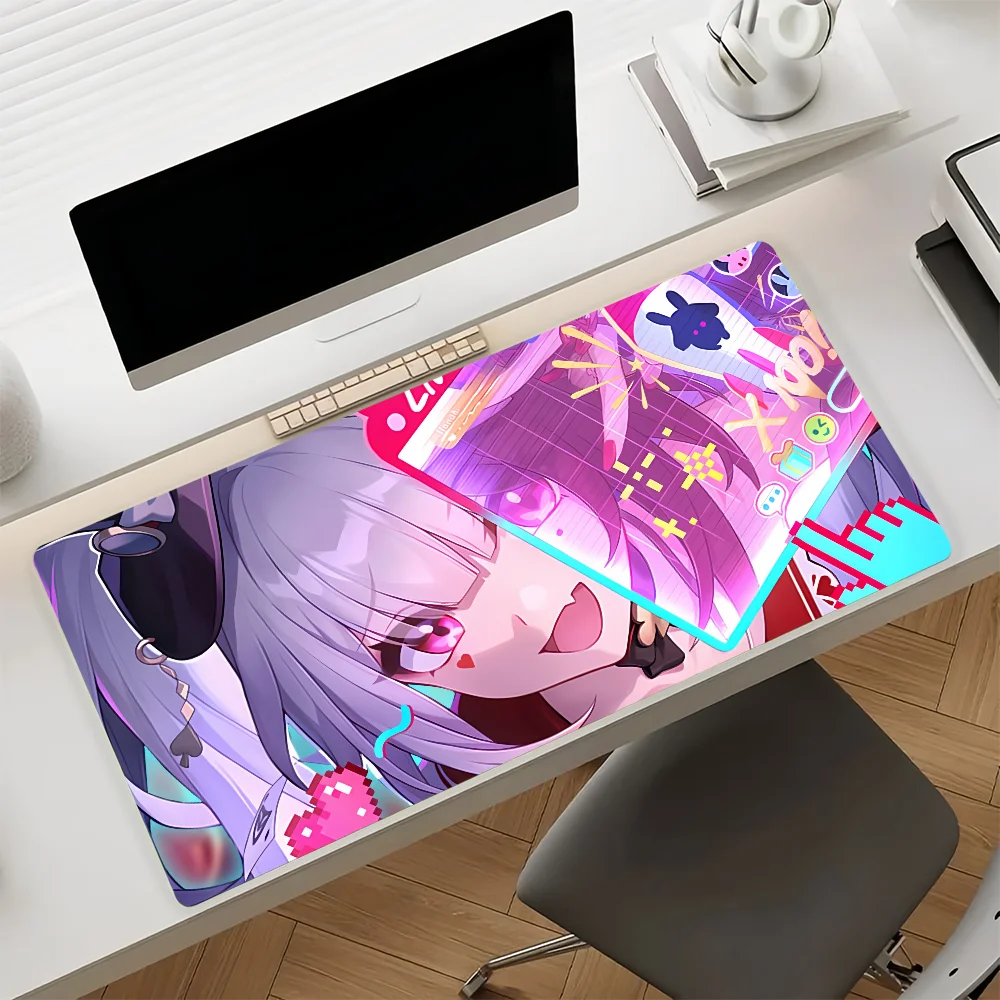 Light Purple Twin-Hair Anime Mouse Pad,Non-Slip Rubber,Waterproof Bound Edge,Large Extended Desk Mat for Gaming and Daily Office