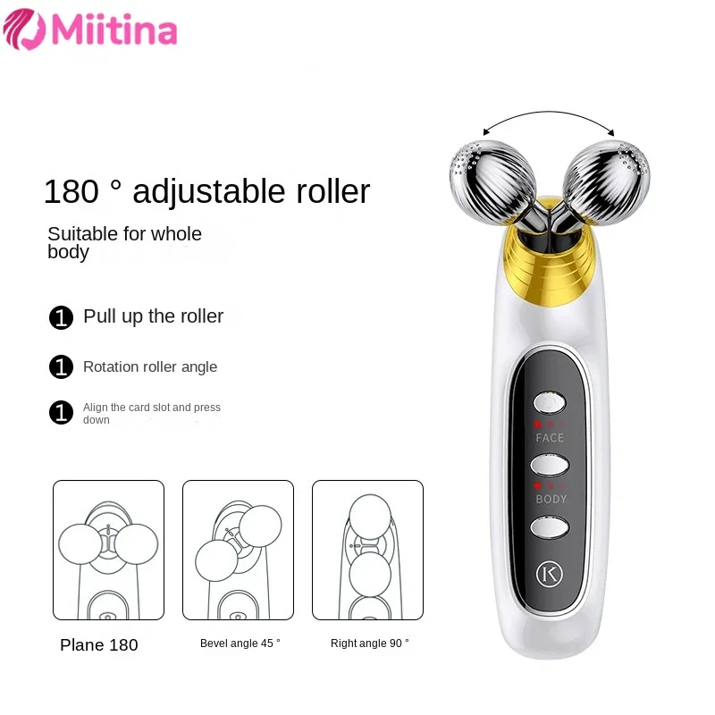 Electric facial massager EMS microcurrent induction device dual ball roller beauty device for home lifting and firming