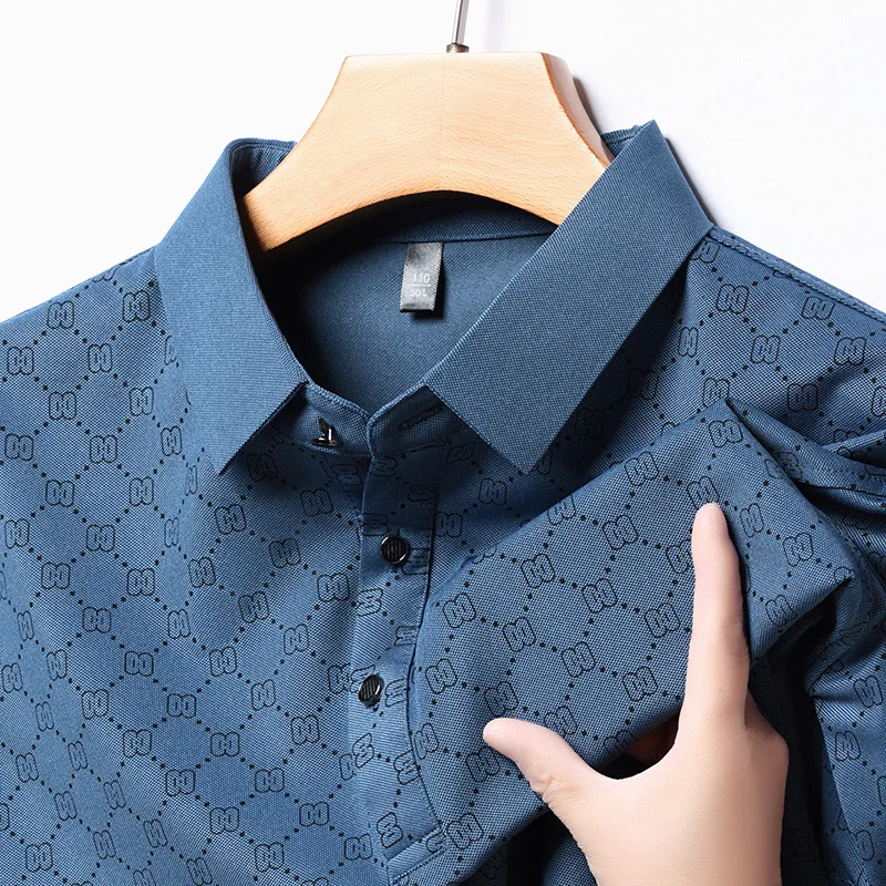 

2025 Summer New Men's Business Print Short Sleeved POLO Shirt Comfortable Cool Casual Fashion T-shirt Business Clothing Tops