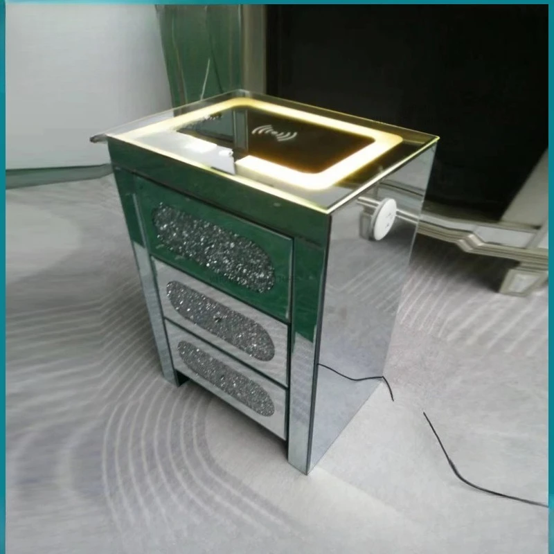 Light luxury mirror bedroom three-pump locker fashionable smart multi-function rhinestone bedside table