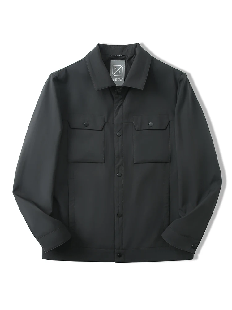 

Мужская повседневная модная рабочая куртка премиум-класса с отложным воротником, весенне-осенняя, из дышащего полиэстера, с длинными рукавами