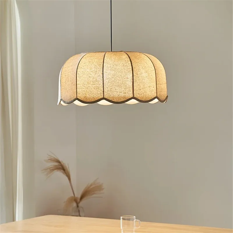 Banana Leaf Pendant Lamp Japanese linen Fabric Light Bedroom Loft Restaurant Hanging Lamp Japanese Room Decoration wave Lamp