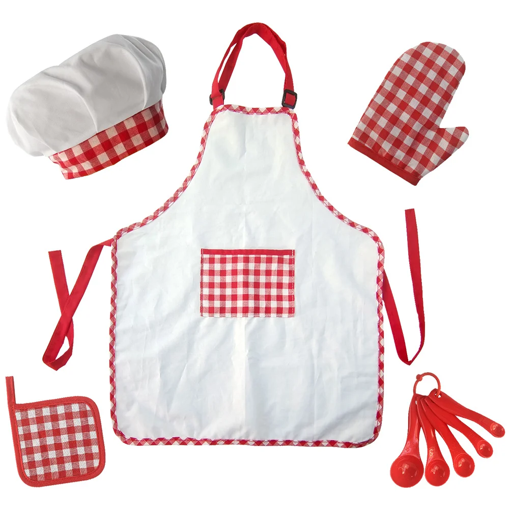 1 conjunto de aventais para crianças, conjunto de cozinha para crianças, ferramentas de cozimento, tamanho mini, materiais seguros para alimentos, alça de fácil ajuste