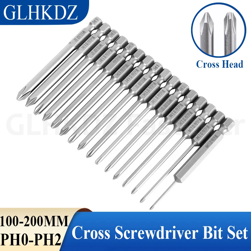 

100/150/200mm Phillips Screwdriver Bit Set Cross Head Electric Screwdriver Bit 1/4 Hex Shank Magnetic Screw Driver Bit PH0-PH2