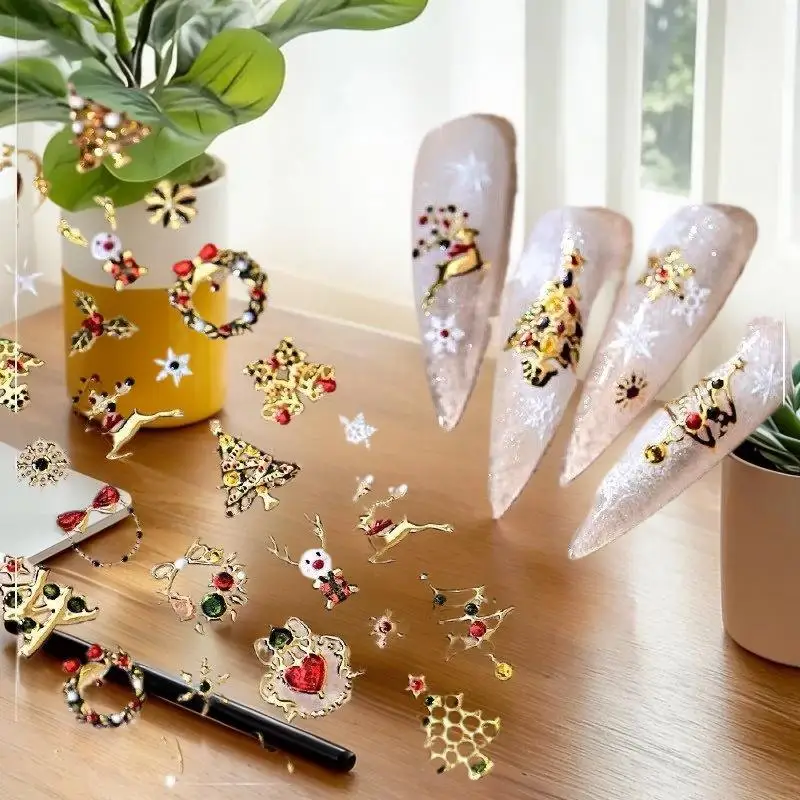 Endearing عيد الميلاد ضوء البولكا نقطة شجرة مسمار الفن طباعة القوس ملصقات الأظافر الملونة تنقش مسمار ديكور.