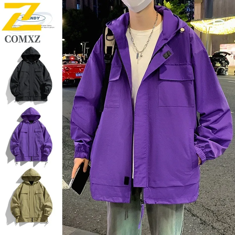 

COMXZ Мужская куртка премиум-класса 2025 с капюшоном для отдыха на открытом воздухе, для путешествий, ветрозащитное легкое пальто, уличные удобные весенне-осенние куртки