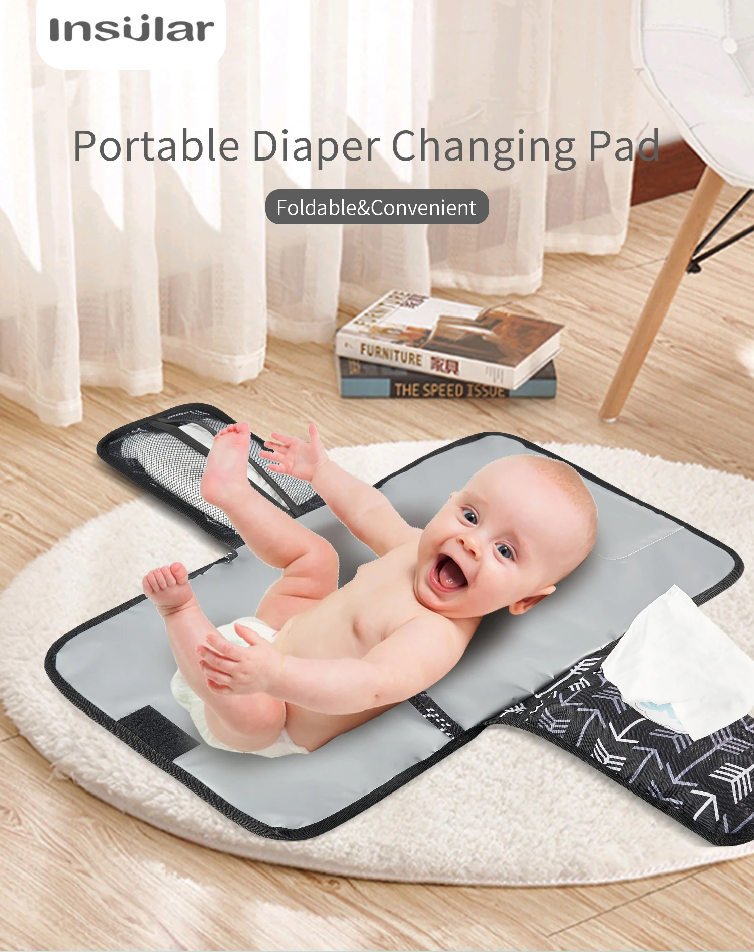 

INSULAR Three layers Baby Changing Mat Portable Foldable Washable Waterproof Mattress Changing Pad Mats Reusable Travel Diaper