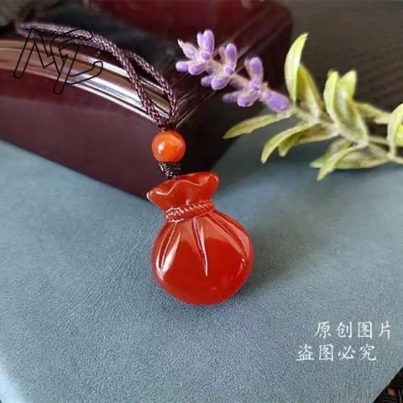 العقيق الطبيعي نعمة حقيبة قلادة قلادة سحر المجوهرات الإكسسوارات منحوتة باليد امرأة محظوظ تميمة سترة سلسلة