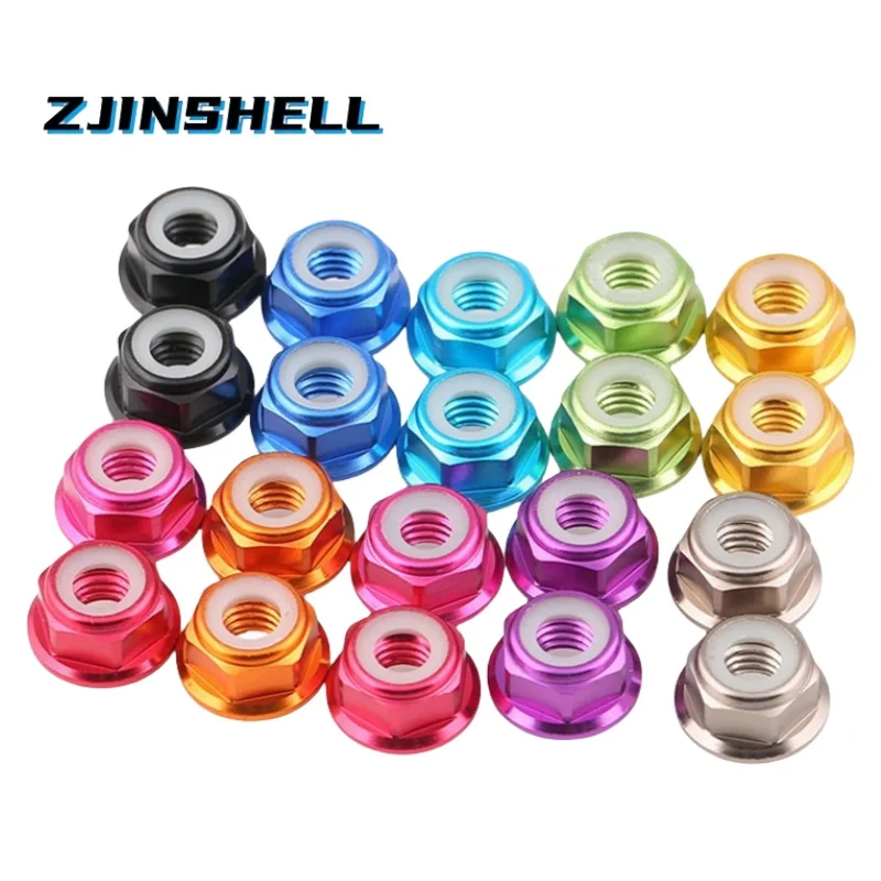 M2 M2.5 M3 M4 M5 M6 M8 Colorful Aluminum Alloy Flange Nut Nylon Insert Lock Nut Self-locking Nut Anti-looseNut CW for RC