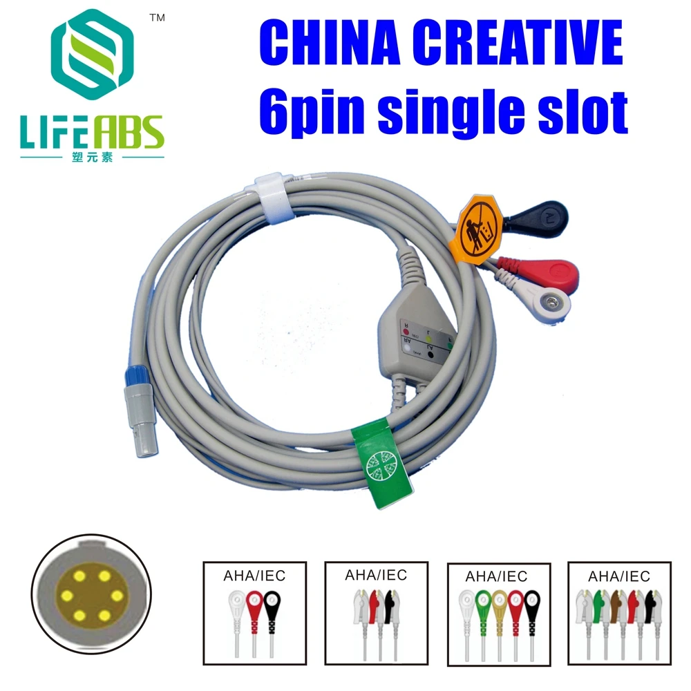 

One-Piece Ecg Cable Ekg Cable Aha 3leads 5leads Snap Clip Ecg Lead Wires for China Creative Mornitor Machine