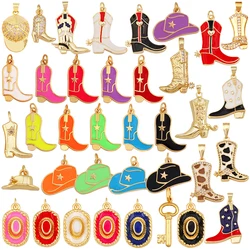 Trendy Cowboy Hat Boots Colorful Enamel Charm Pendants,Fashion 18K Gold Plated Cap Necklace Making Accessories Supplies K77