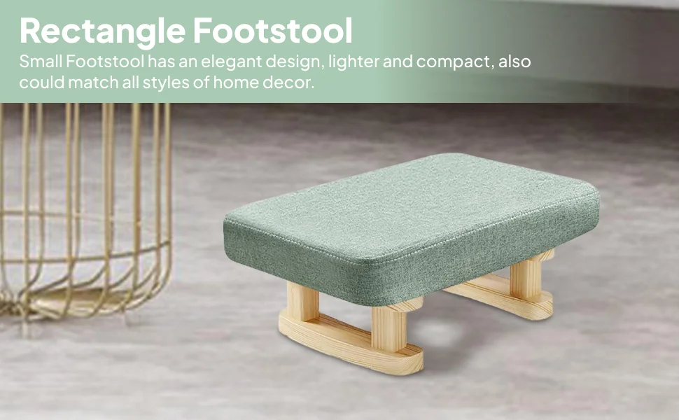 

Rectangle Short Step Stool Padded Footstool Comfortable Low Stool Small Low Ottoman Footrest with Wooden Legs for Living Bed