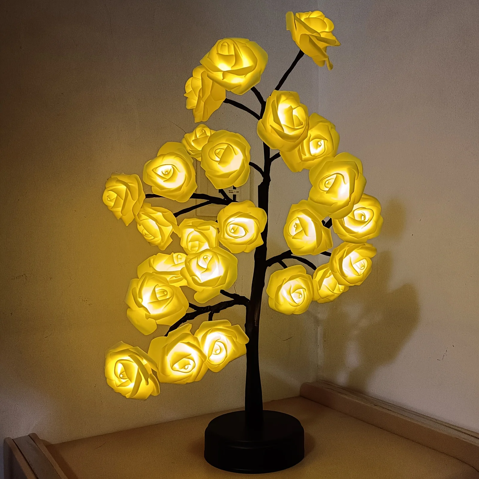 Battery USB Operated DIY Artificial Rose Flower Tree Lamp LED Tabletop Bonsai Tree Light Decoration for Valentine\'s Day Home