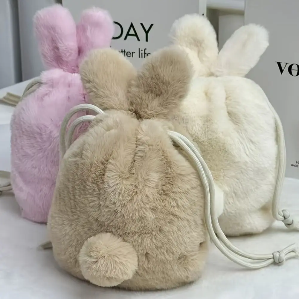 Faux Soft Lining Faux Makeup Bag Zipper Closure Large Capacity Travel Toiletry Case Fluffy Texture Compact Size