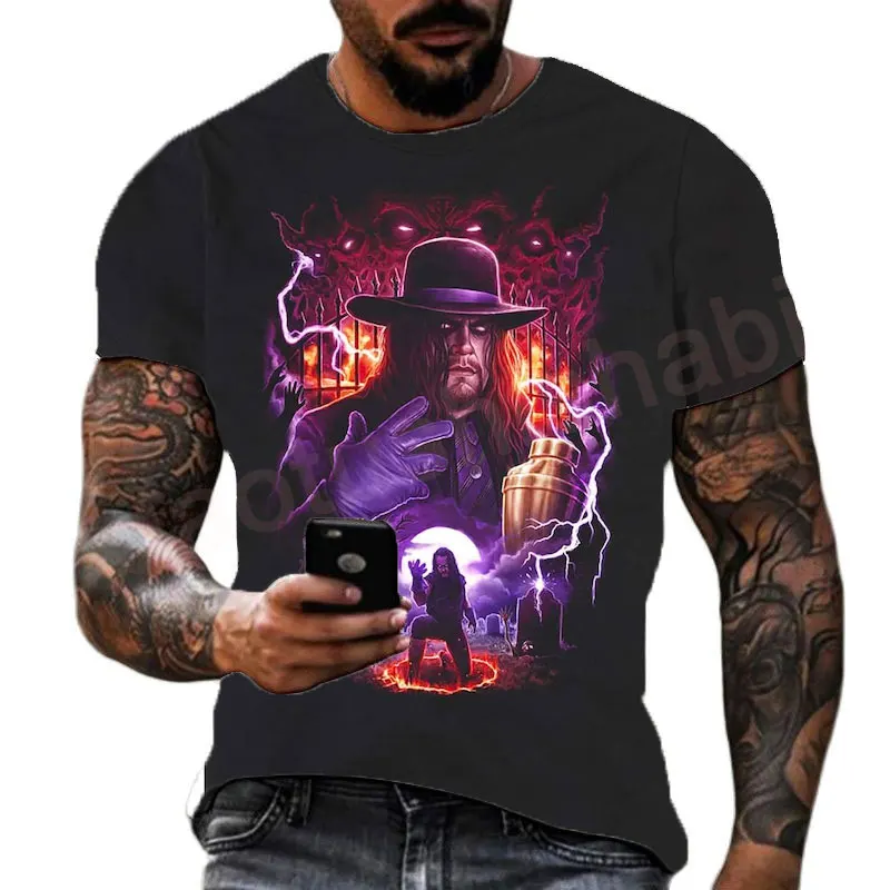 الصيف الرجال ثلاثية الأبعاد الطباعة المصارع الشهير Undertaker تي شيرت الأطفال الشارع الجولة الرقبة الرياضة قمة الموضة الكبيرة ملابس جديدة