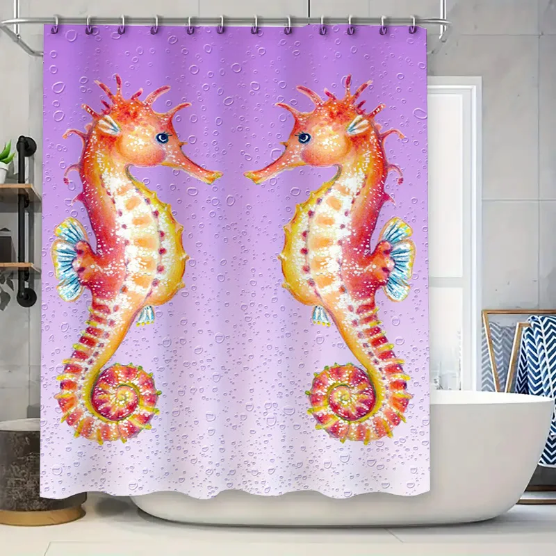 

Ярко цветная занавеска для душа с морской лошадью для декора ванной комнаты, фиолетовый дизайн хвоста русалки