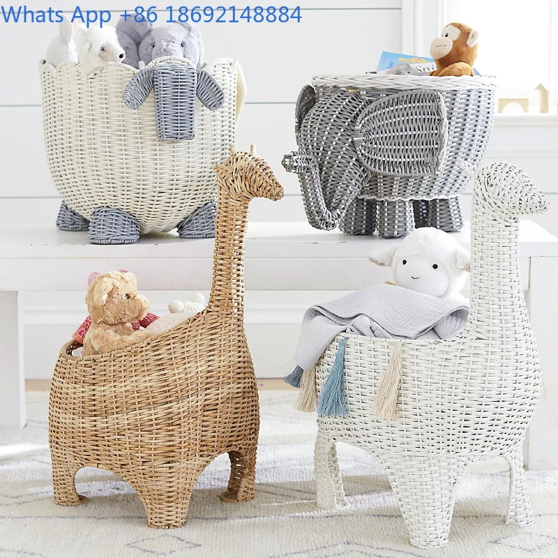 Hand-woven Animal Ornament Rattan Basket with Lid Cartoon Toy Storage Basket Miscellaneous Storage Rattan Basket
