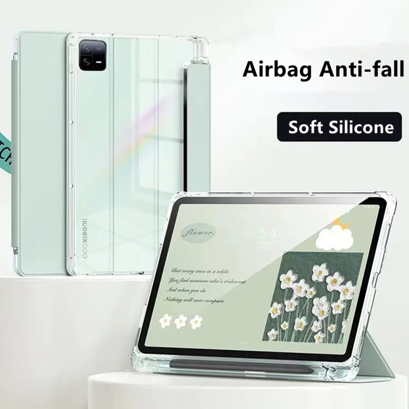 Étui transparent pour tablette avec porte-crayon, coque arrière souple pour Xiaomi Mi Pad 5 6 Max 6S Pro MIPad 5 Pro 12.4 Redmi Pad SE 11 10.61