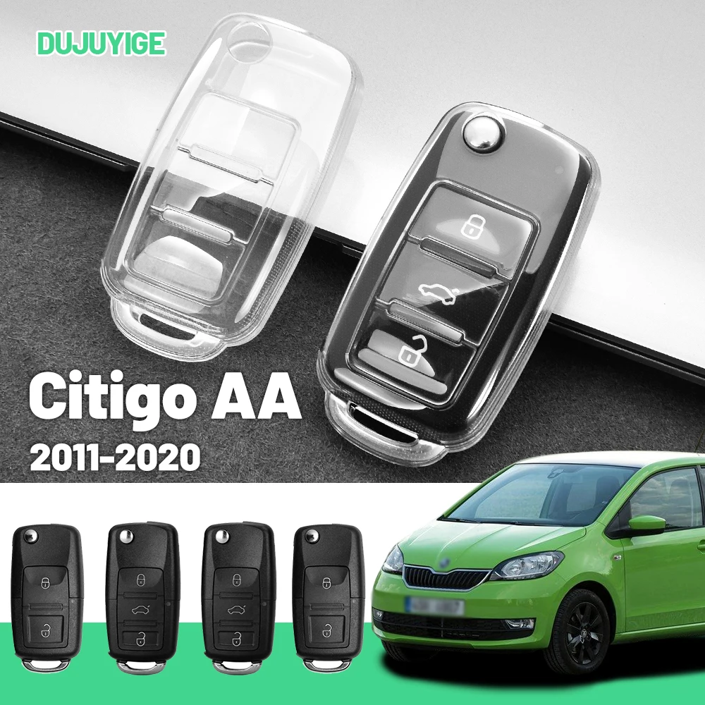 

Прозрачный чехол для автомобильного ключа из ТПУ для Skoda Citigo AA 2011-2020, защитный чехол для брелока, автоаксессуары 2012 2013 2014 2015 2016