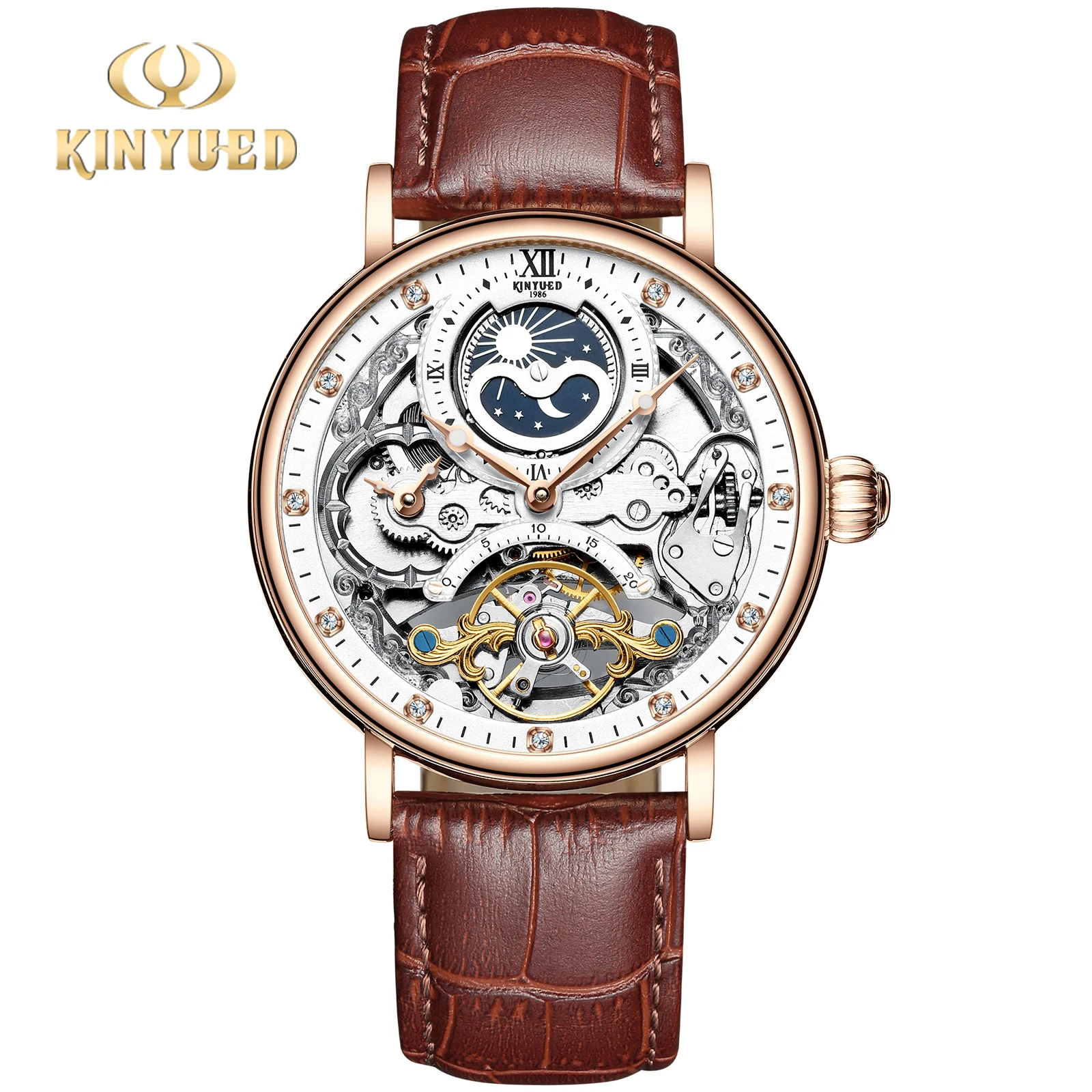 

KINYUED Multi functional Mechanical Watch Tourbillon Fully Automatic Men's Watch Moon Phase Mechanical Men's Edition J055-1