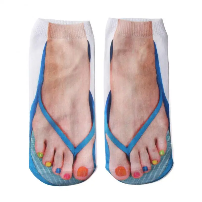 1Pair 3D Foot Printed Socks For Women Men Flip Flops Slippers Sandals Shoe Pattern Socks Casual Funny Creative Beach Floor Socks