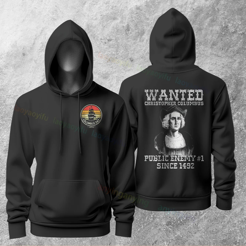 Enimia pública divertida # 1 desde 1492 Columbus sudaderas con capucha gráficas jersey de manga larga Casual estilo Humor Sudadera con capucha ropa de calle al aire libre