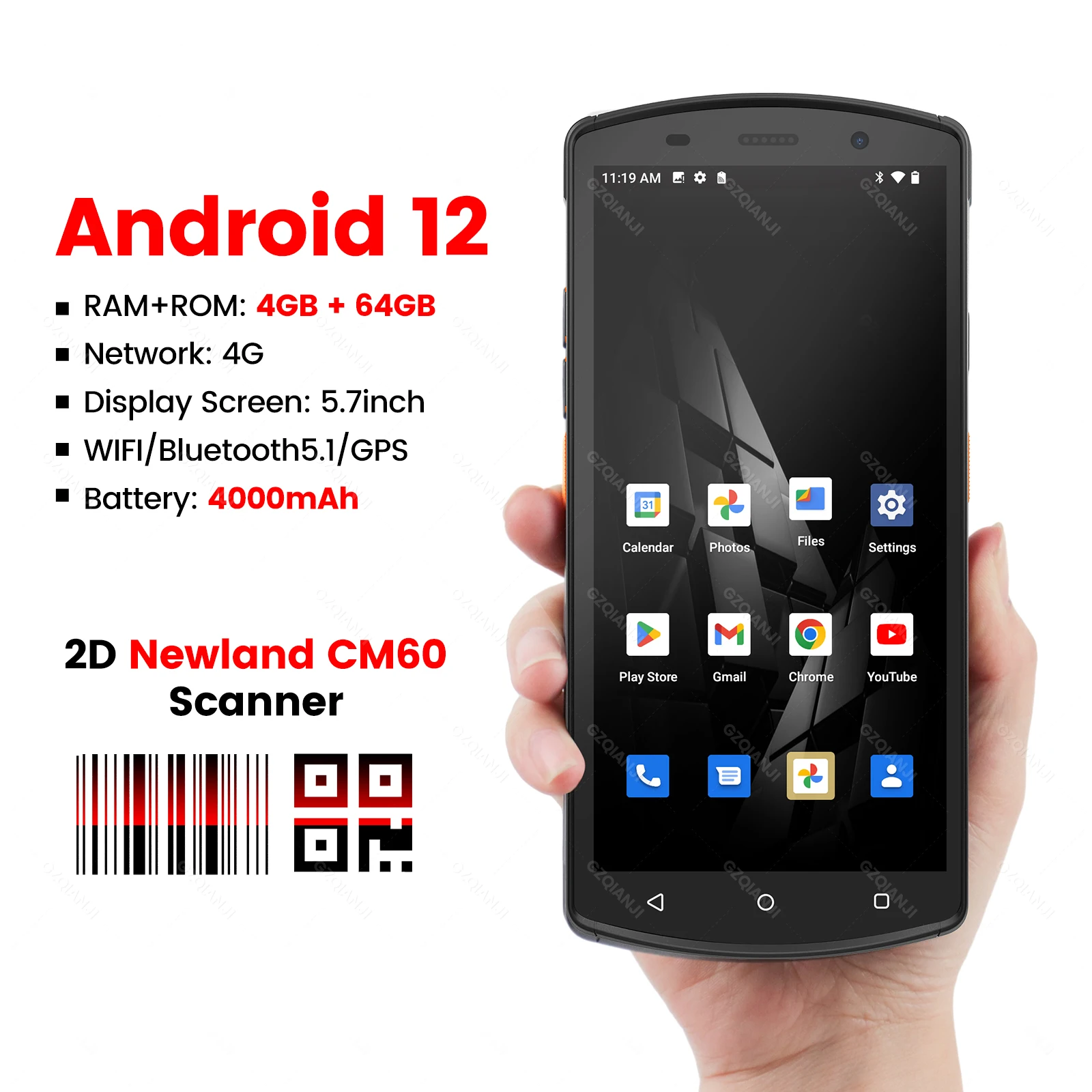 4G Android 12 Handheld PDA Device Warehouse Wifi Bluetooth QR Bar Code Reader Terminal Big Screen 2D Barcode Scanner PDA 4G64G