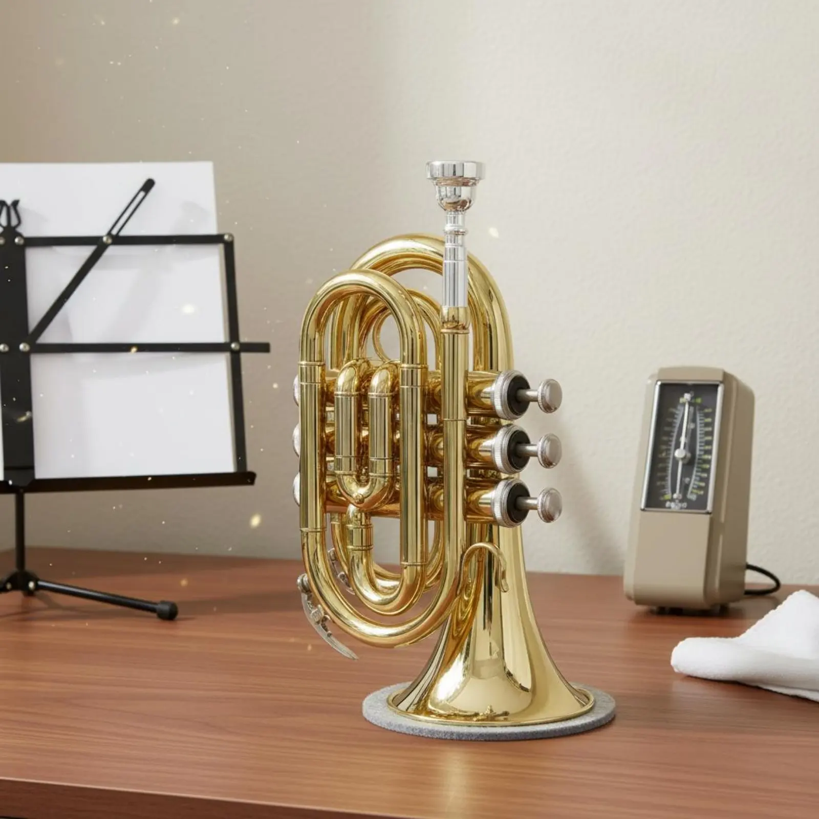 

Brass Palm Trumpet Portable Design Bb Mini Trumpet Musical Instrument Non-Slip-Slip Buttons for Students, Mobile