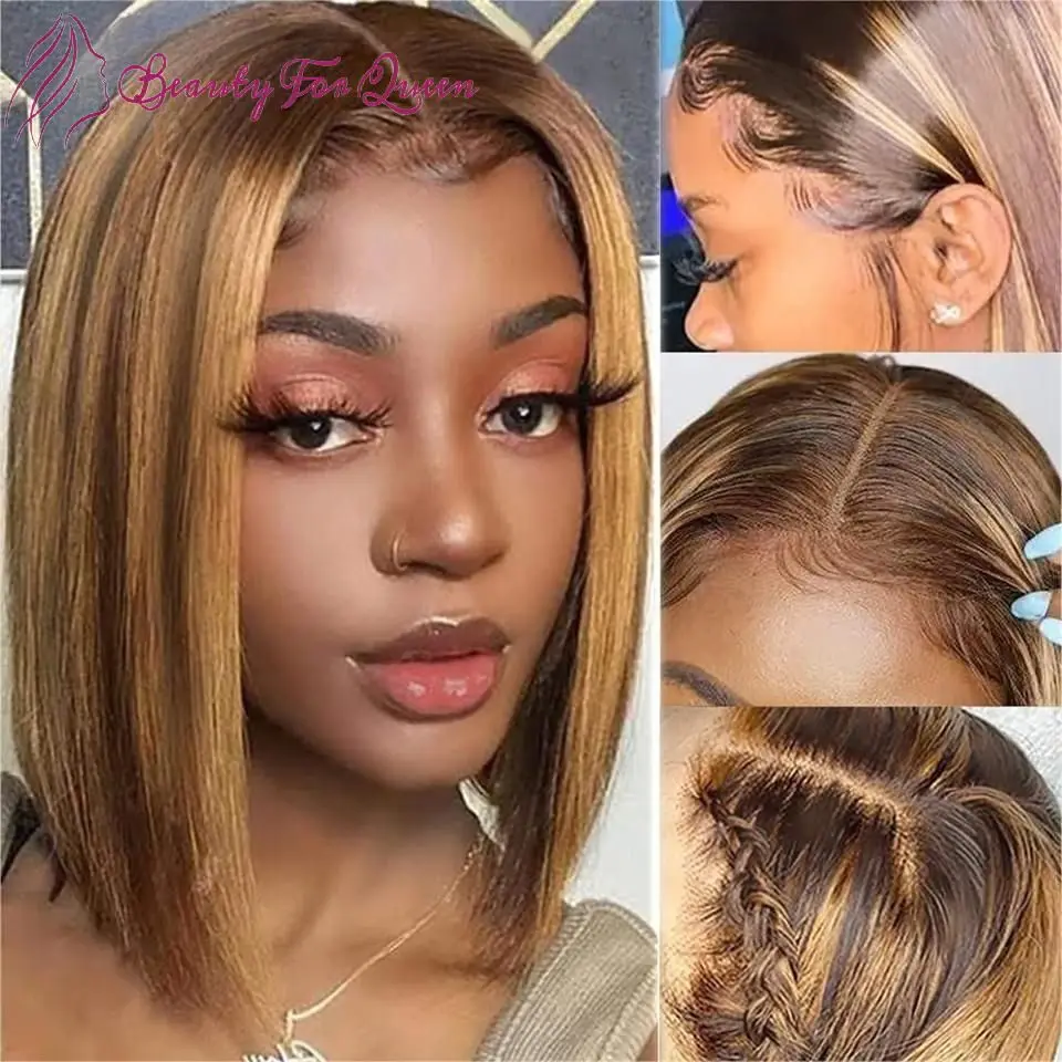 

Короткий прямой парик боб из бразильских натуральных волос, цвета хохлый коричневый, с прозрачным кружевным фронталом, предварительно выщипанный, для женщин