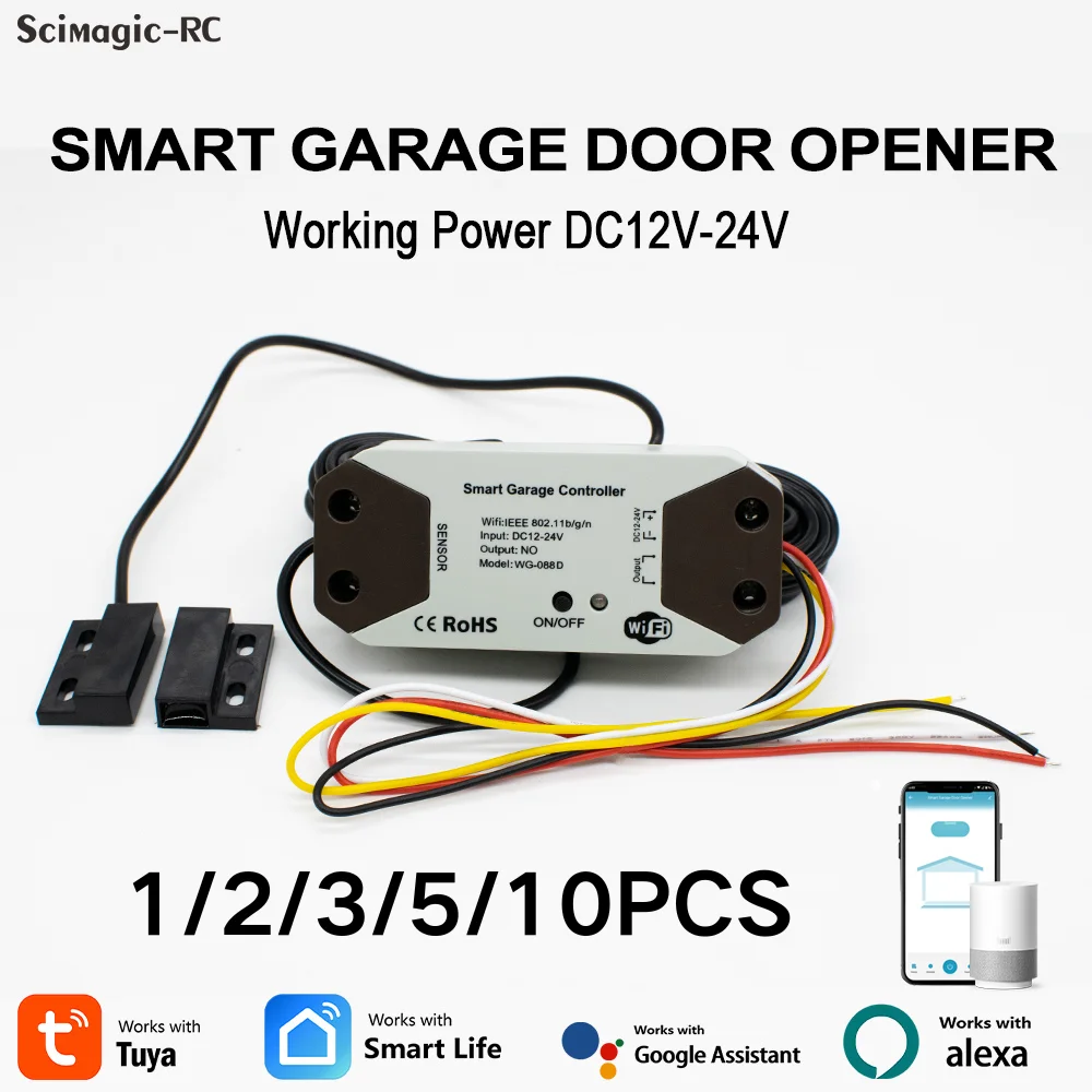 Tuya WiFi スマートガレージドアオープナーコントローラー DC12 24V リアルタイム監視用センサー搭載 Alexa Google Home対応