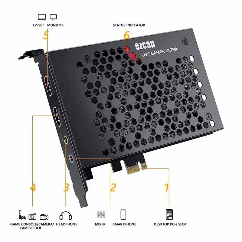 Ezcap 334 4K 60hz 1080p 240fps HDMI Pcle Video Capture Card Grabber Receorder with HDMI Loop for PC Laptop Mac OS Live Streaming