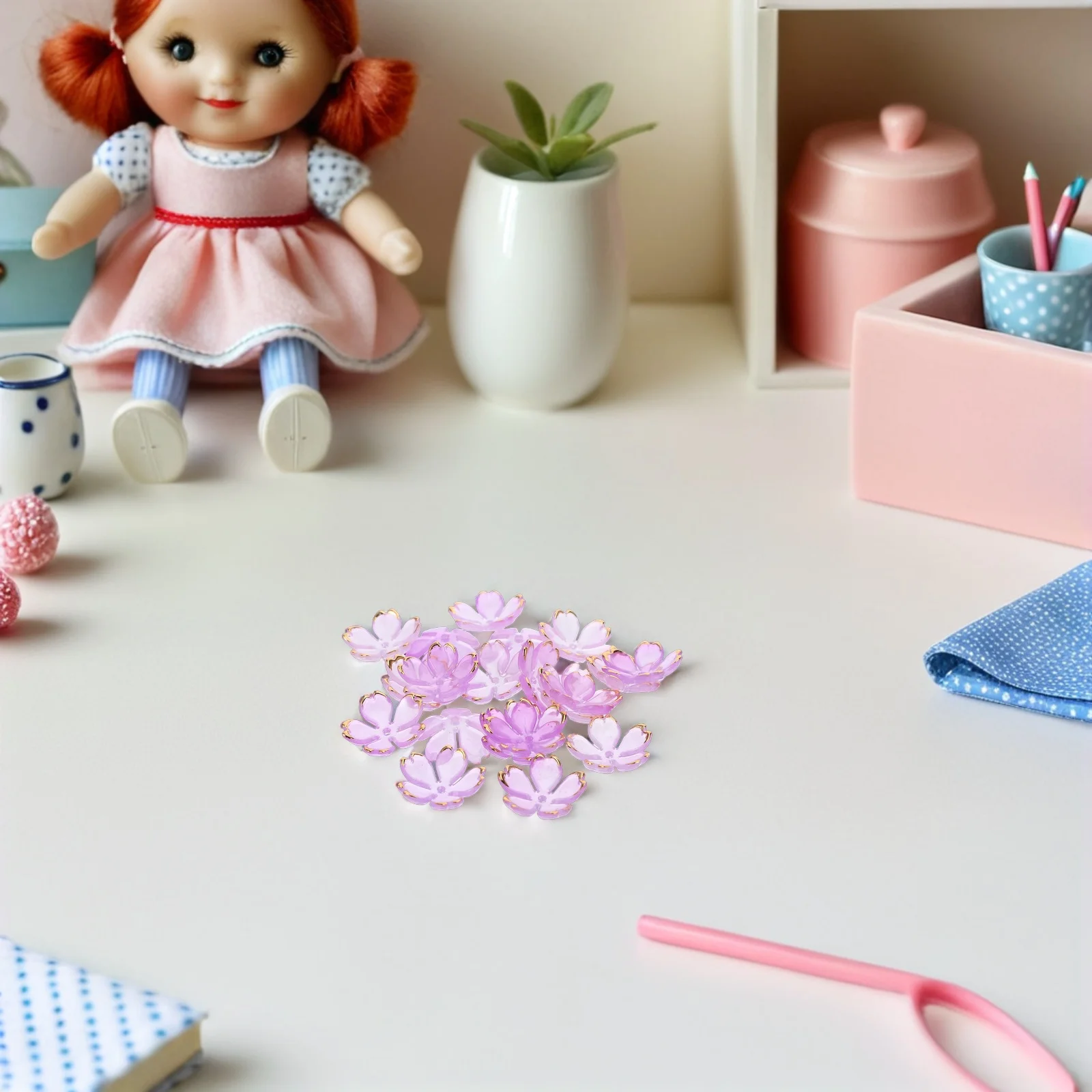 100 قطعة زهر الكرز الاكريليك الخرز زهرة فاصل قبعات DIY بها بنفسك صنع المجوهرات الحرفية التدرج البتلة النتائج السائبة نهاية قبعات #5