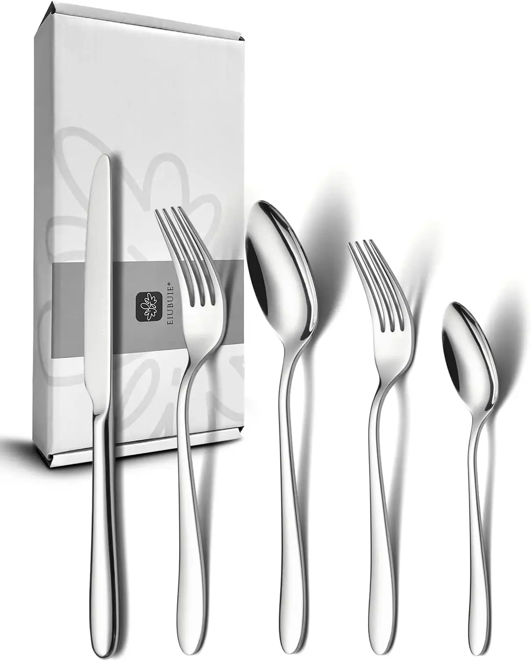 

40-Piece Stainless Steel Flatware Set for 8, Mirror Finish, Dishwasher Safe, Modern Cutlery