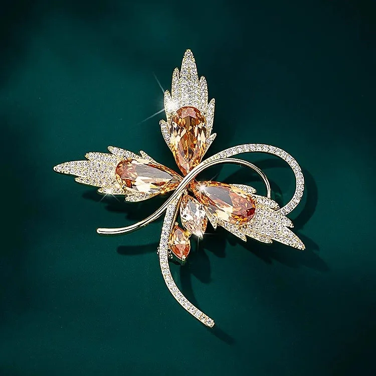 Cross border autumn and winter cardigan coat pin buckle chest, vintage retro matte gold butterfly pearl brooch for women