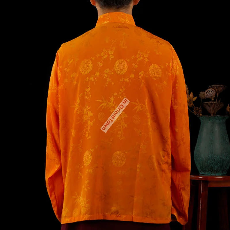 Tibetan Buddhist Tops Wear Spring and Autumn in Xizang Tibet Temple Lama Clothing Monk Summer Real Silk Print Long Sleeve Shirt