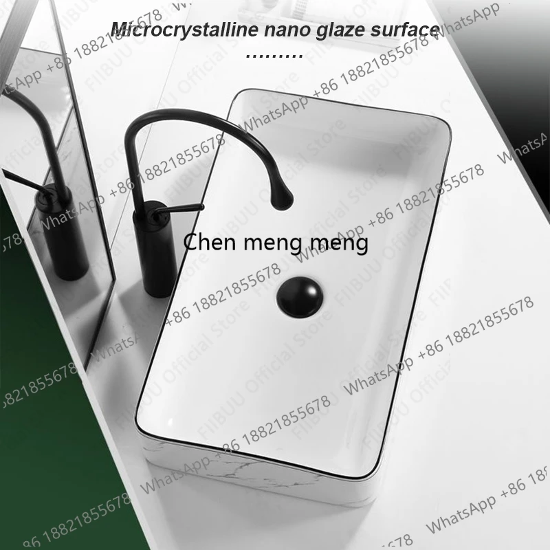 

Modern Ceramic Countertop Sink Basin Black Edge Single Basin with Drain for Bathroom Vanities Anti Splash Washbasin for Laundry