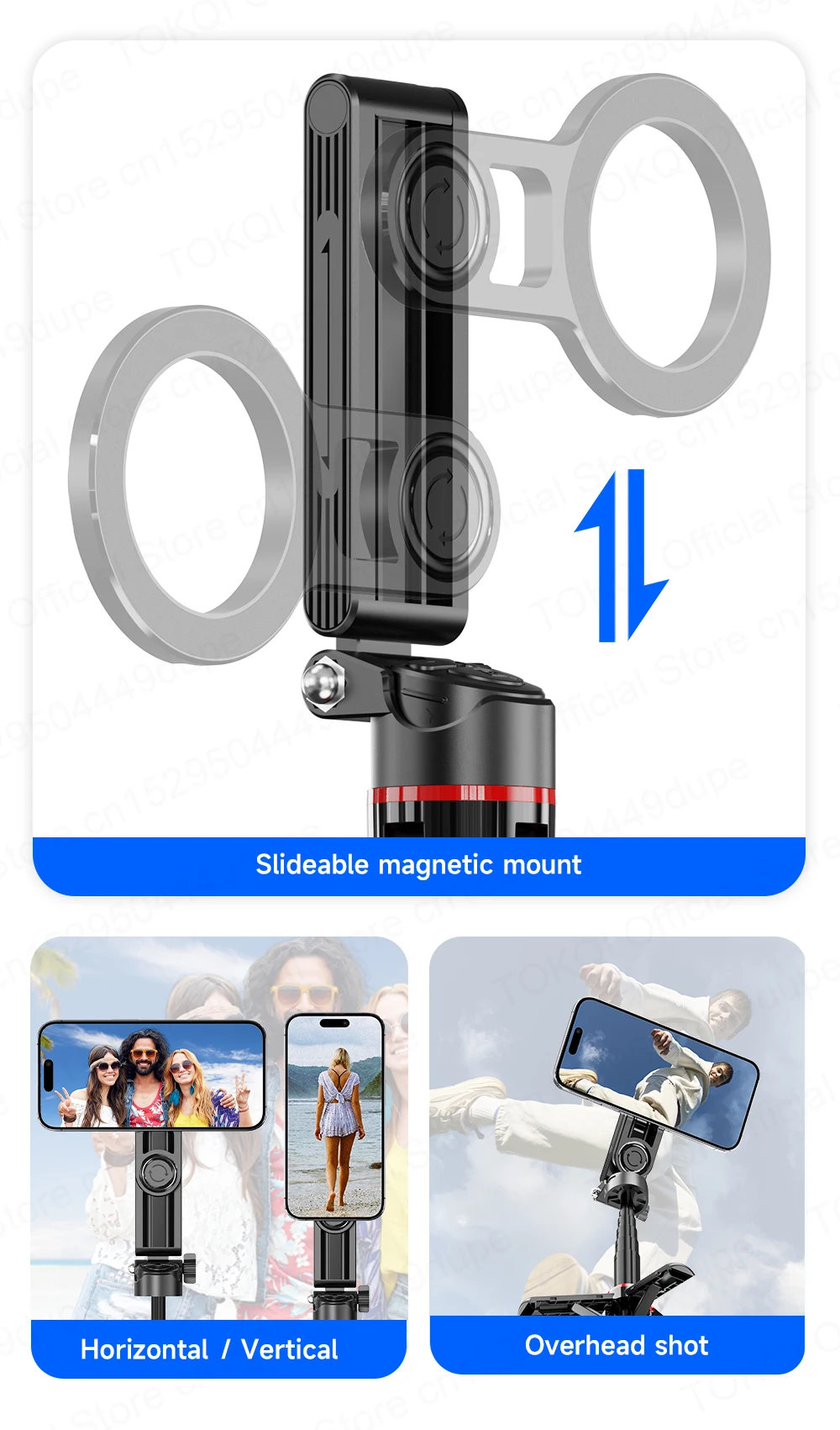 Magnetischer Handyhalter Mini-Selfie-Stick Stativ mit 360°-Einstellung Kabelloser Bluetooth-Fernbedienung für iPhone Android-Telefon Vlog-Aufnahmen – Detail 11