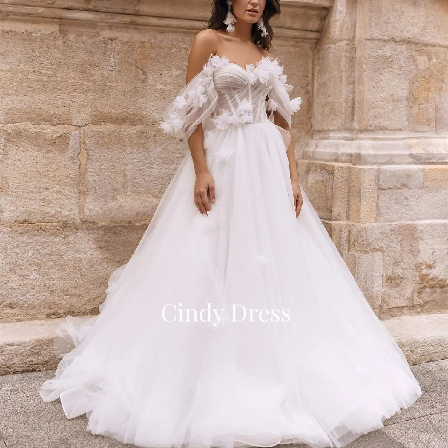 

Cindy 3D Flowers Wedding Dress A-line Sweetheart Elegant Plus Size Party Dresses for Special Occasions Evening Woman Gala Prom