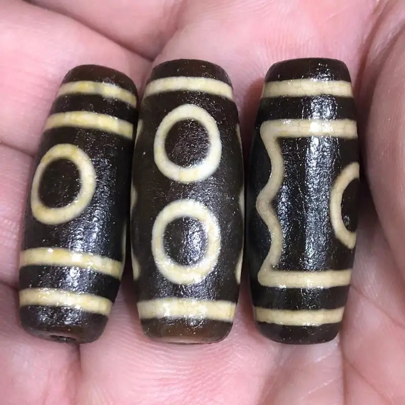 Tibetan-style aged old with high oil patina, three-eyed DIY necklace pendant, agate weathered pattern dzi bead