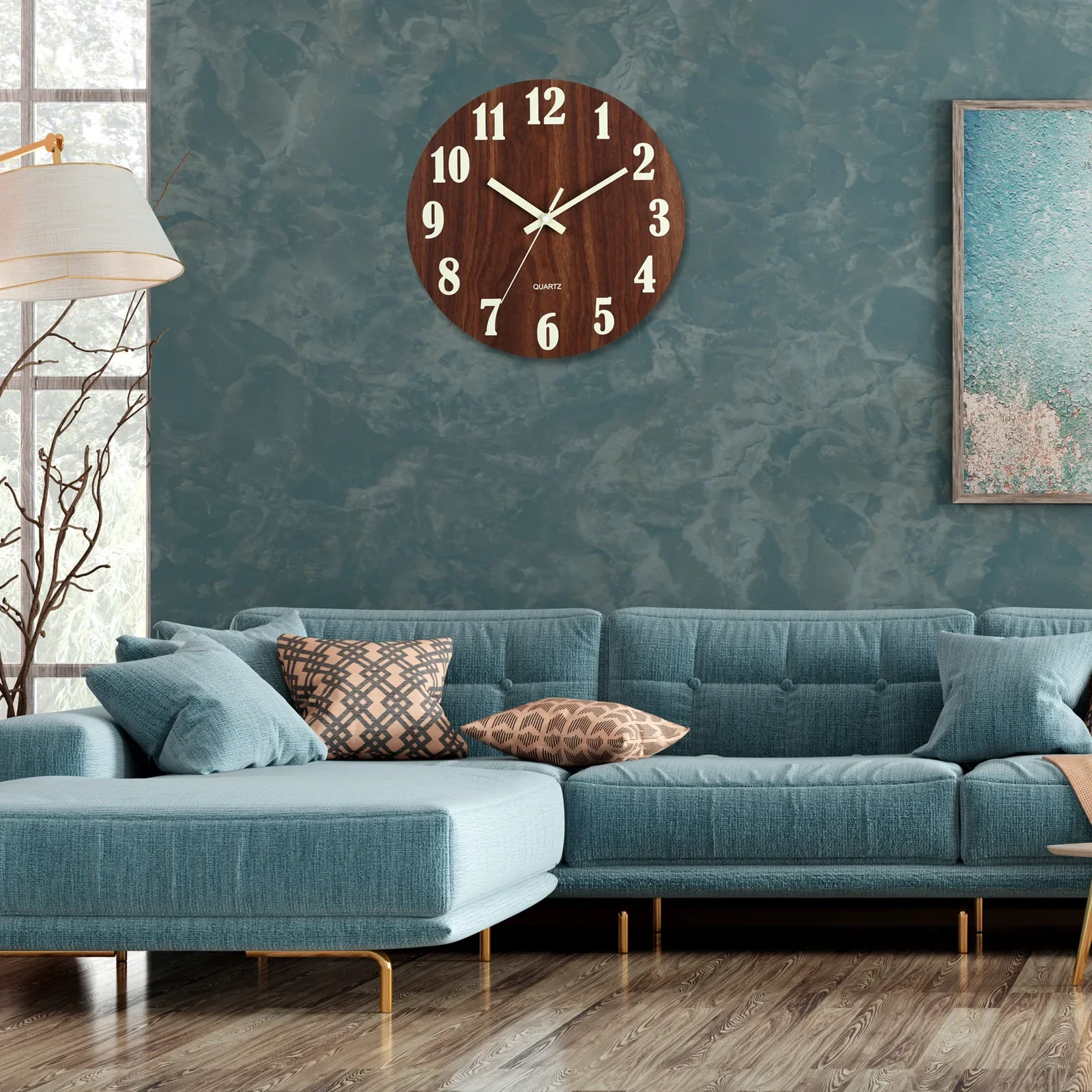 10 بوصة ساعة حائط مضيئة الخشب ضوء صامت في الظلام ليلة الشمال موضة ساعة حائط غير موقوتة على مدار الساعة مع ضوء الليل