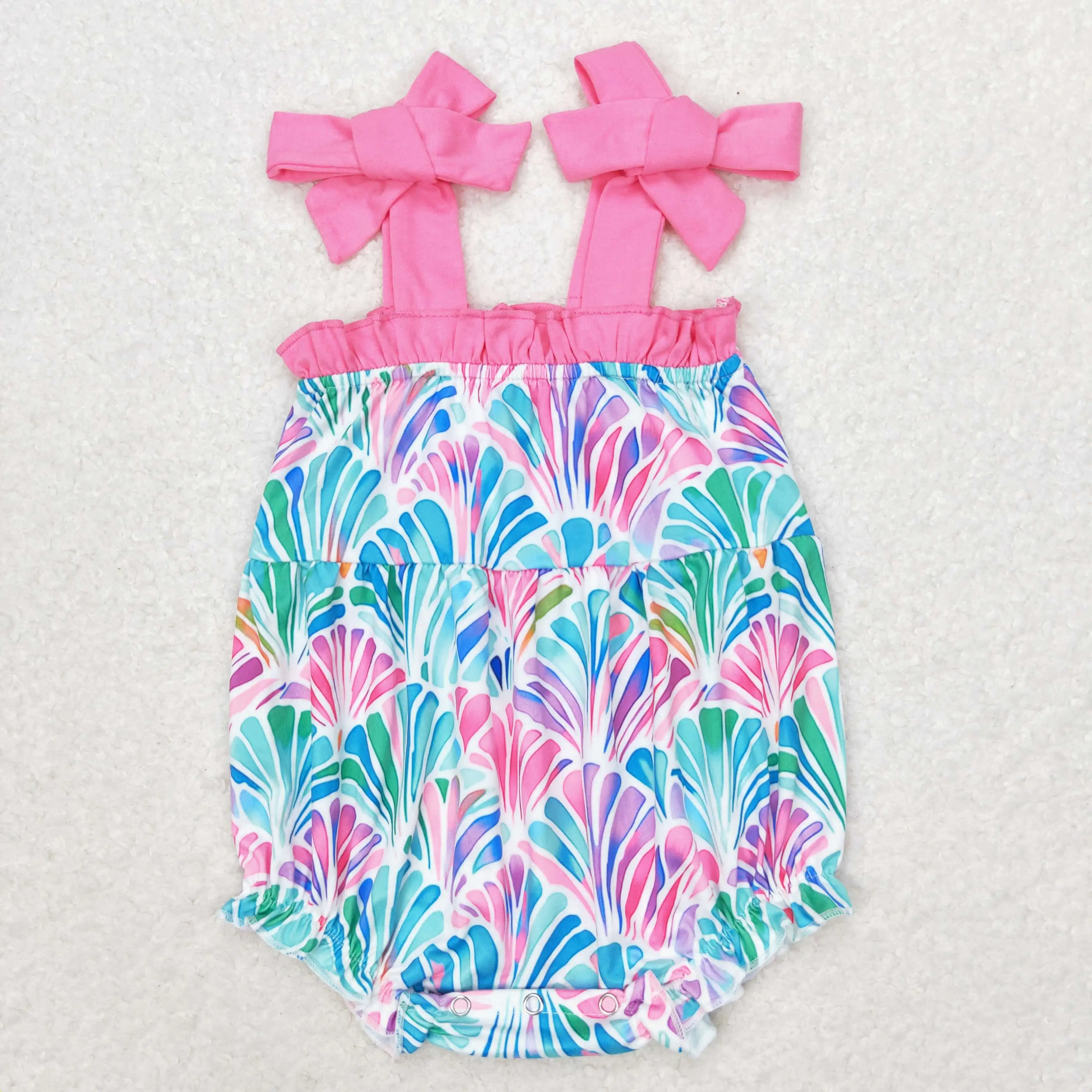 SR1555 Wholesale baby rompers girls Colorful shell rose red lace camisole jumpsuit Summer Boutique baby girls clothes