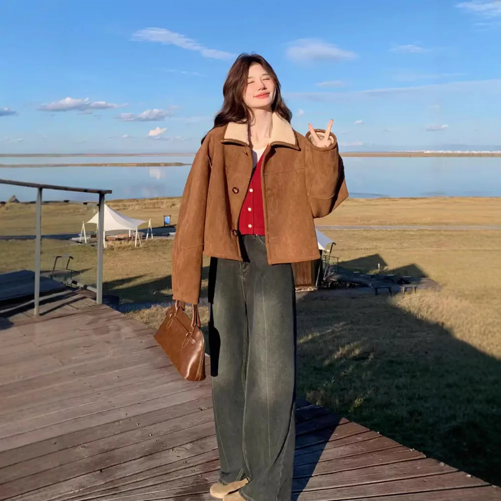 Double-Sided Wearable Suede Fabric Pullover Women's Autumn Petite Winter Padded Thick Sheepskin Coat