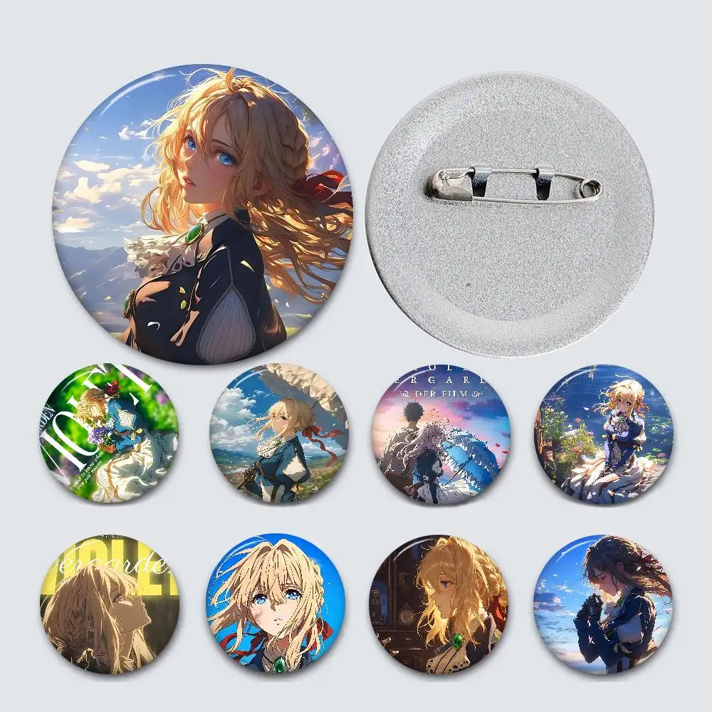 pretty girl Anime V-violet E-evergarden 32/44/58mm Round Cartoon Brooches Handmade Pins for Backpack Accessories Gifts Creative
