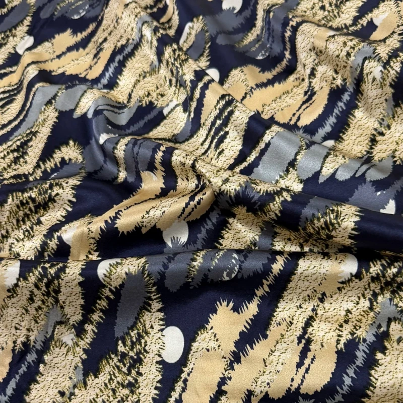 100% Mulberry Silk Stretch Satin Fabric Navy Floral Print Soft Drapey Breathable Spring Summer Blouse Qipao Dress DIY Sewing